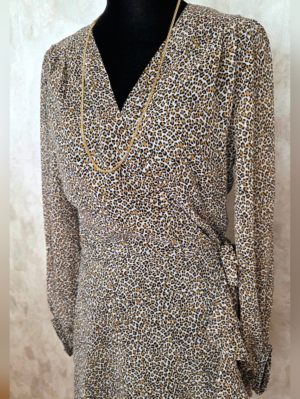 Banana Republic Leopard Print Wrap Dress NWT Size 6 Flowy Ruffle Hem Sheer